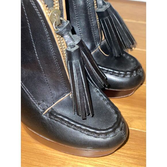 Coach Womens Cary Ankle Boots Brown Slim Heels Tasseled Split Toe Zipper 7.5B - Picture 2 of 7